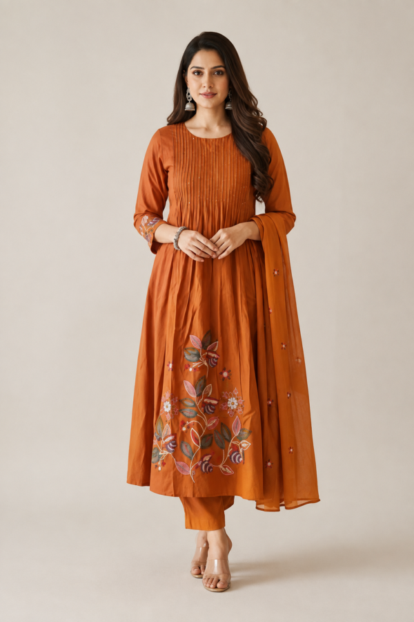 Women’s Pure Cotton Embroidered A-Line Suit Set