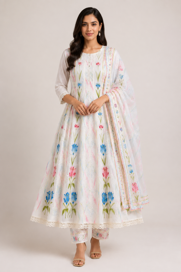 Premium Cotton Anarkali Suit Set with Printed Dupatta
