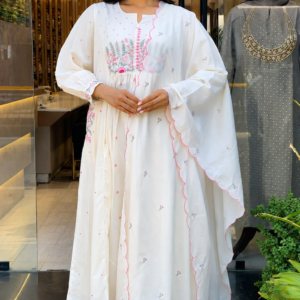 Cotton Embroidered Kurti Pant Set with Malmal Dupatta
