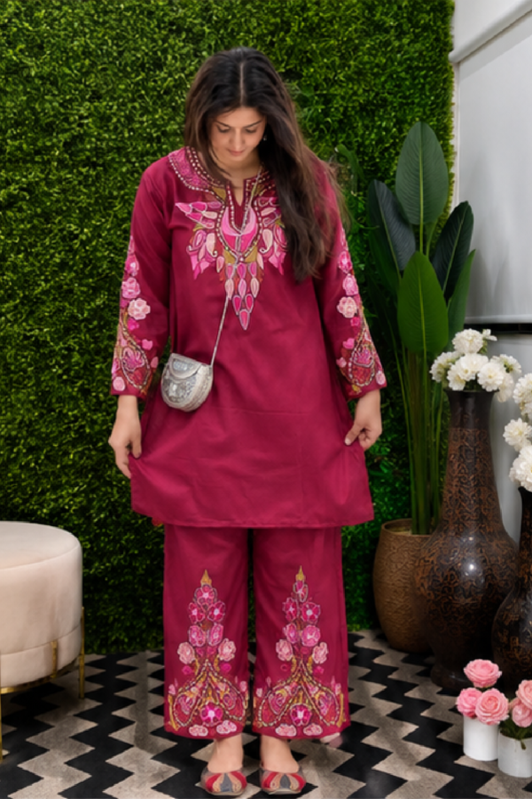 Pure Cotton Kashmiri Crewel Embroidered Co-ord Set