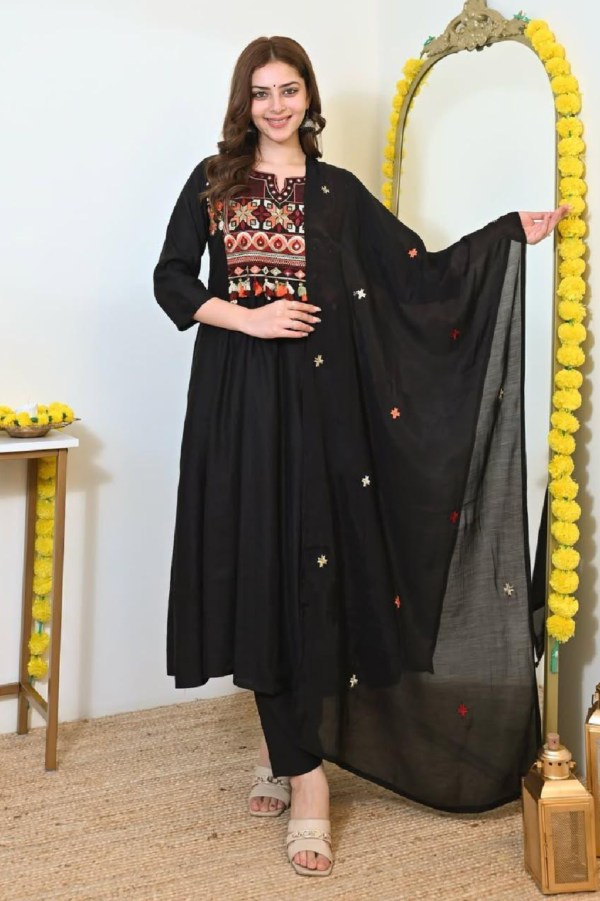 Trending Cotton 60/60 Anarkali Suit with Embroidered Dupatta Set