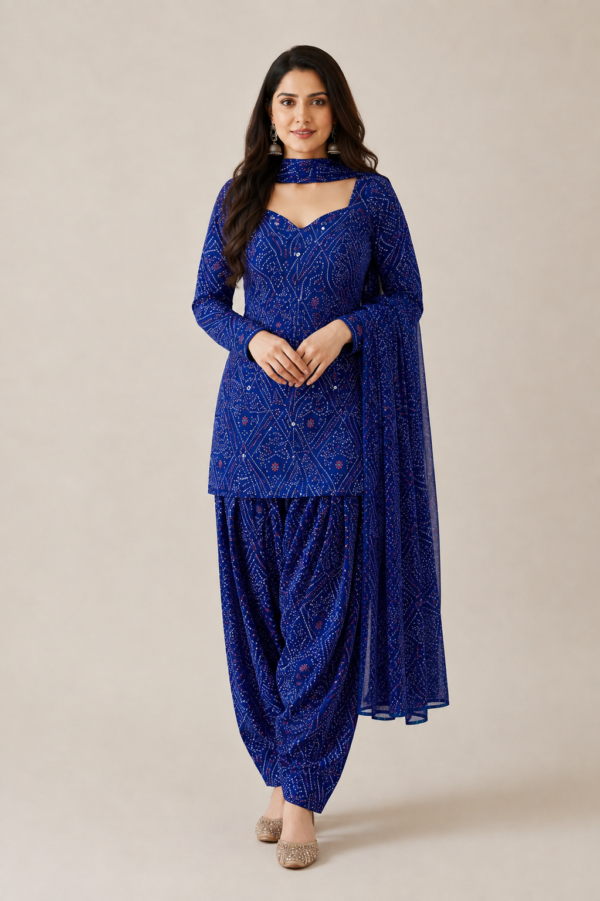 Royal Purple Bandhani Jaipuri Print Patiala Suit Set