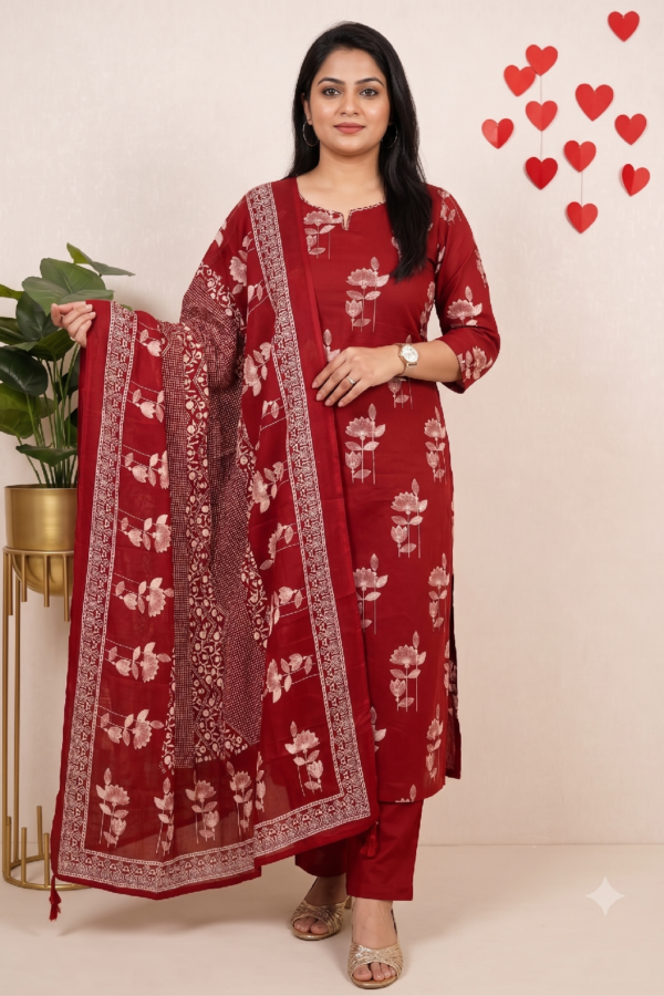 Pure Cotton 60×60 Discharge Print Katha & Mirror Work Suit Set