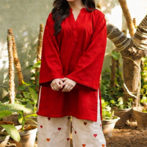 Cotton 60×60 Embroidered Kurta with Heart-Print Palazzo Pant