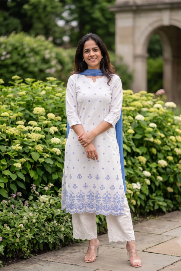 Elegant Cotton Flex Embroidered Kurta Palazzo Suit Set with Dupatta