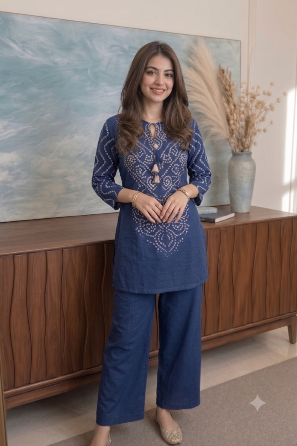 Premium Cotton Bandhani Print Co-ord Set with Kaudi Tassel Detailing