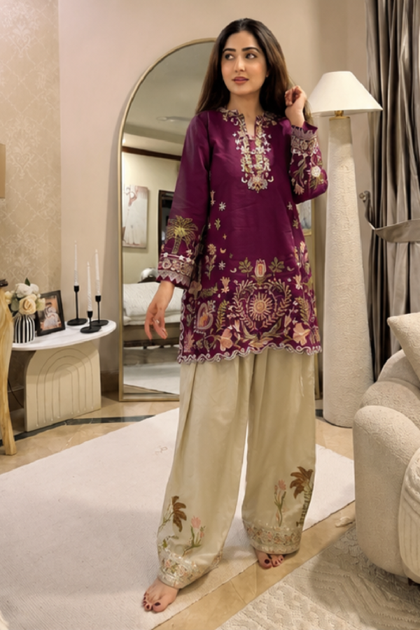 Rang-E-Malka Heavy Embroidered Modal Cotton Farsi Suit Set