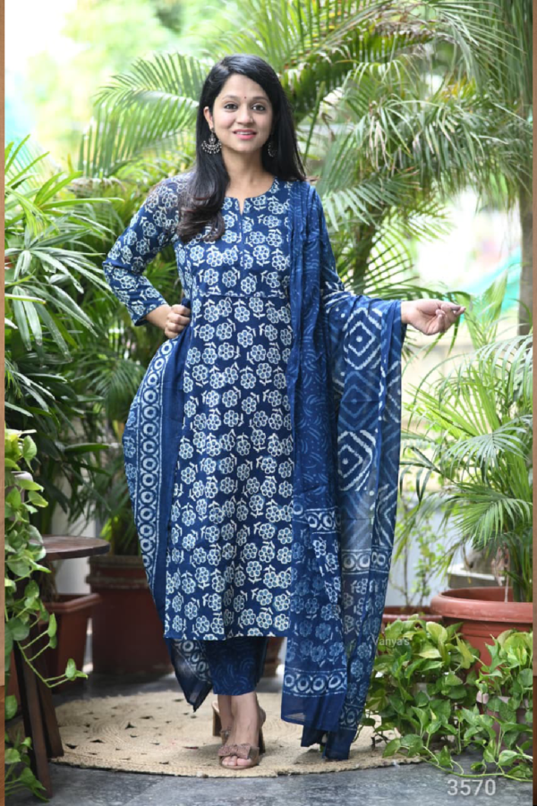 Bagru Hand Block Printed Pure Cotton Suit Set with Mul Mul Dupatta