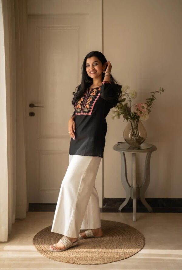 Pure Cotton Embroidered Kurti Pant with Mulmul Printed Dupatta Set