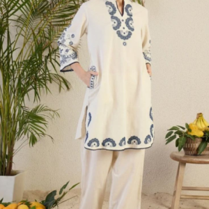 Premium Cotton Flex Embroidered Kurta Pant Set with Lace Work
